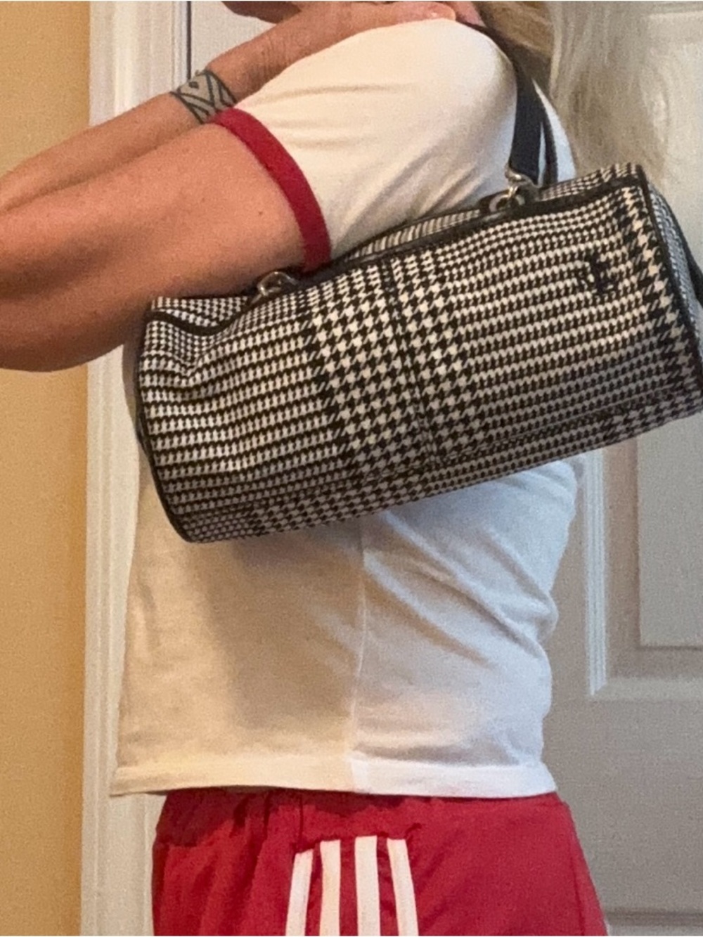 Ralph Lauren Black White Houndstooth Barrel Baguette Shoulder Bag | 11x5x3.5" - Picture 12 of 12